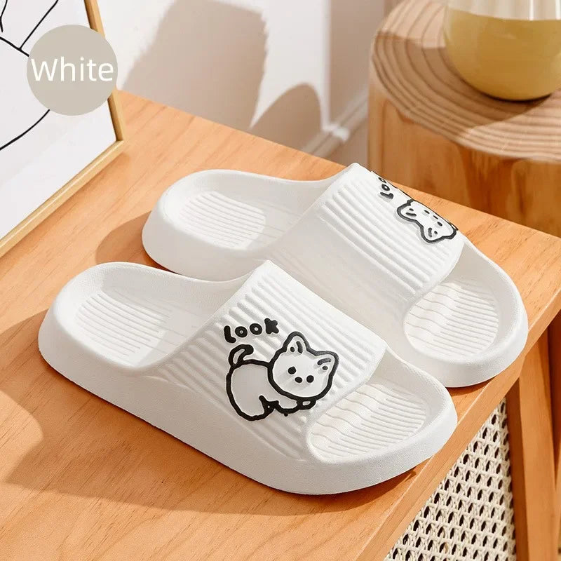 Women Slippers Bath Thick Platform Non-Slip Home Cat Cartoon Flip Flops 2023 Summer Beach Sandals Ladies Slides Indoor Shoes