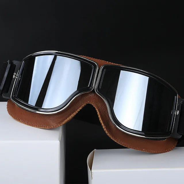 Bicycle Motorcycle Glasses Windproof Motorcycle Helmet Glasses Sunglasses Retro Universal Leather Retro Motorcycle Accessories