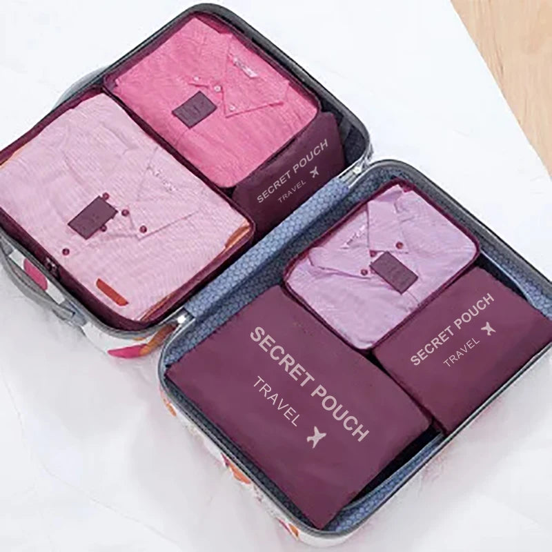 6 Pcs/Set Pink/Blue/Grey Travel Storage Bag Large Capacity Waterproof Luggage Clothing Underwear Storage with Zipper