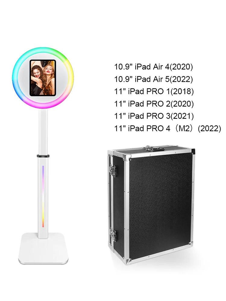 Adjustable Height Photo Booth with RGB Light for 10.5/11/12.9 Inch IPad Aluminum Alloy Professional Ipad Photobooth Kit for Wedding Birthday Party Photography Props