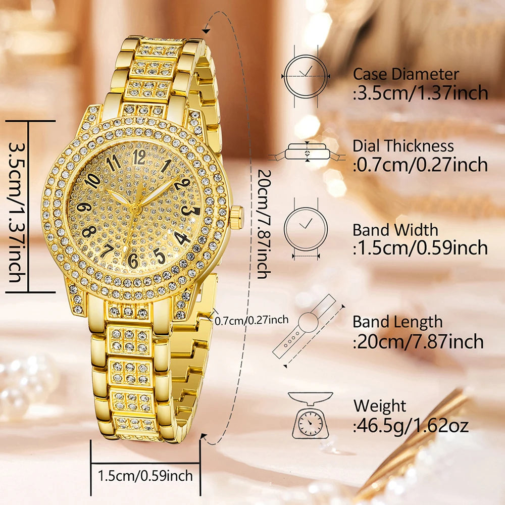 4Pcs/Set Unisex Jewelry Watches Women's Wristwatch Accessories Gold Trendy Fashionable Elegant Classic Exquisite Light Luxury Rhinestone Luxury Roman Numeral Dial Round Dial Quartz Watch Set Y2K Suitable for Travel, Parties,
