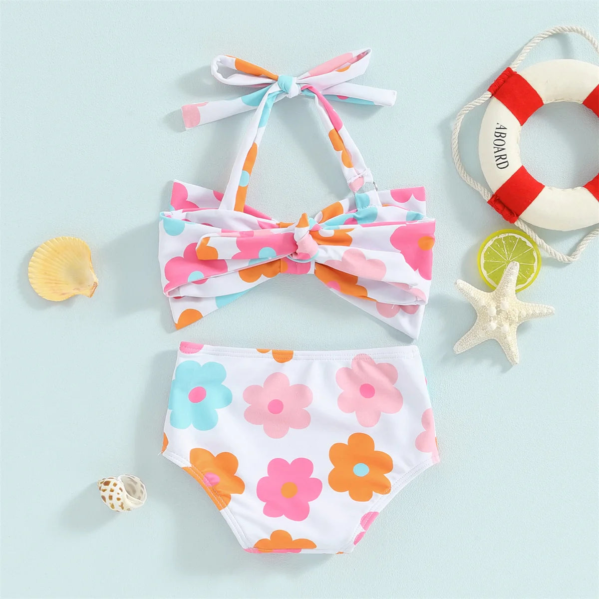 1-6Y Little Girls Bikini Sets Flower/Plaid Print Sleeveless Bow Bikini Tops with Shorts 2024 Summer Baby Swimsuit Kids Beachwear