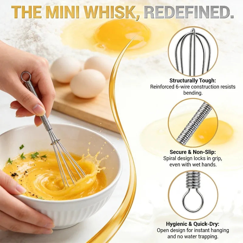 Small Wire Whisk Set of 2, Portable Stainless Steel Kitchen Tiny Whisk & Egg Beater with Thick Wire - Sturdy Mini Mixing Balloon for Cooking, Blending, Whiping, Beating and Stirring (6" + 8")