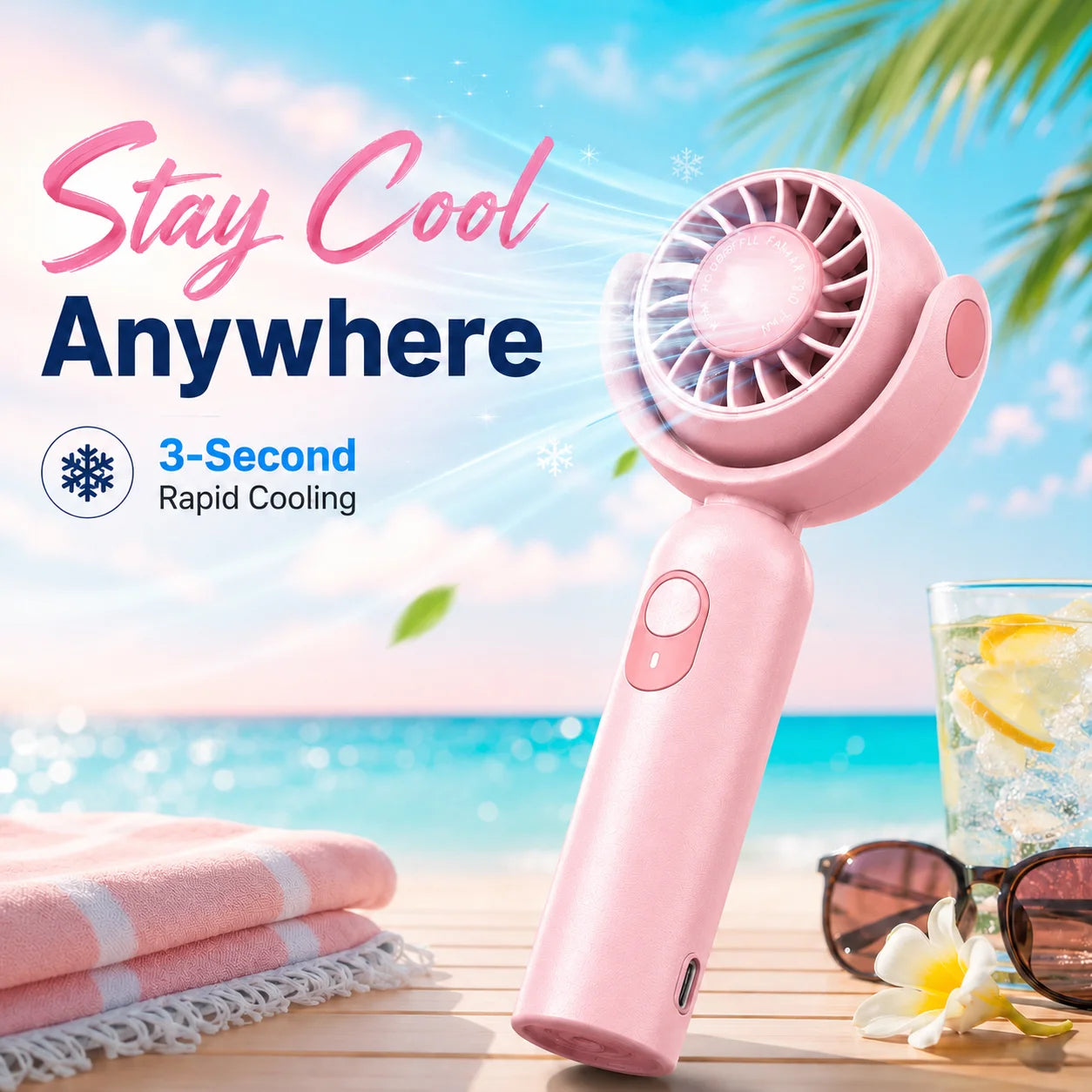 Portable Handheld Fan, Foldable Turbo Mini Fan with Strong Wind, Ultra Quiet Personal Cooling for Travel Office Outdoor, Cherry Blossom Pink