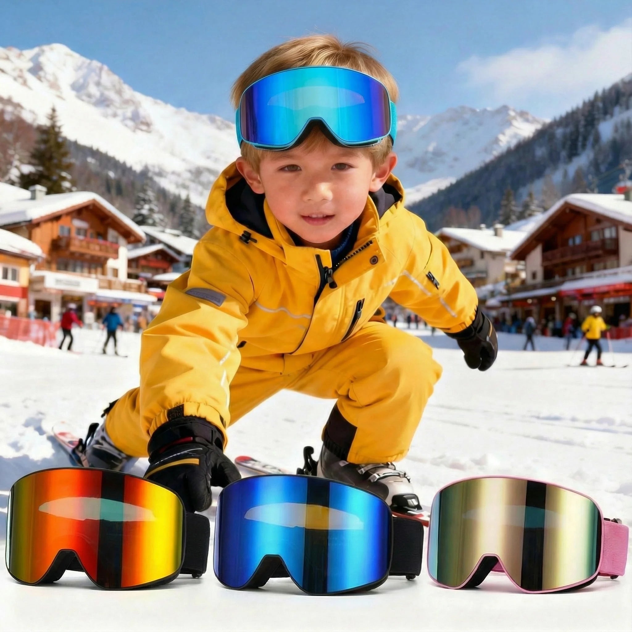 New Children Kids Skiing Goggles 4-15 years old Professional Anti-fog Child Snowboard Goggles UV400 Kids Ski Mask Glasses