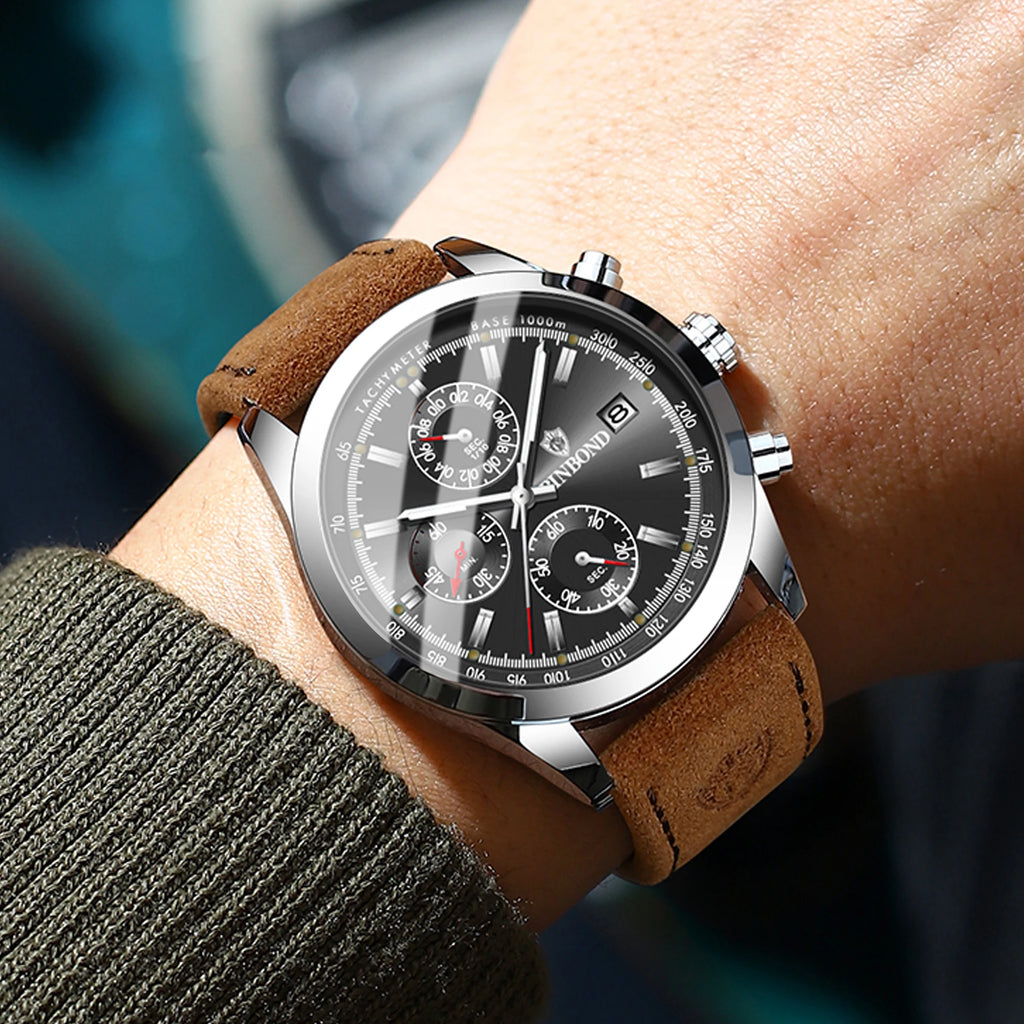 BINBOND Luxury Quartz Wristwatches Luminous Waterproof Auto Date Chronograph Men's Watch Business Sport Watch for Men Reloj