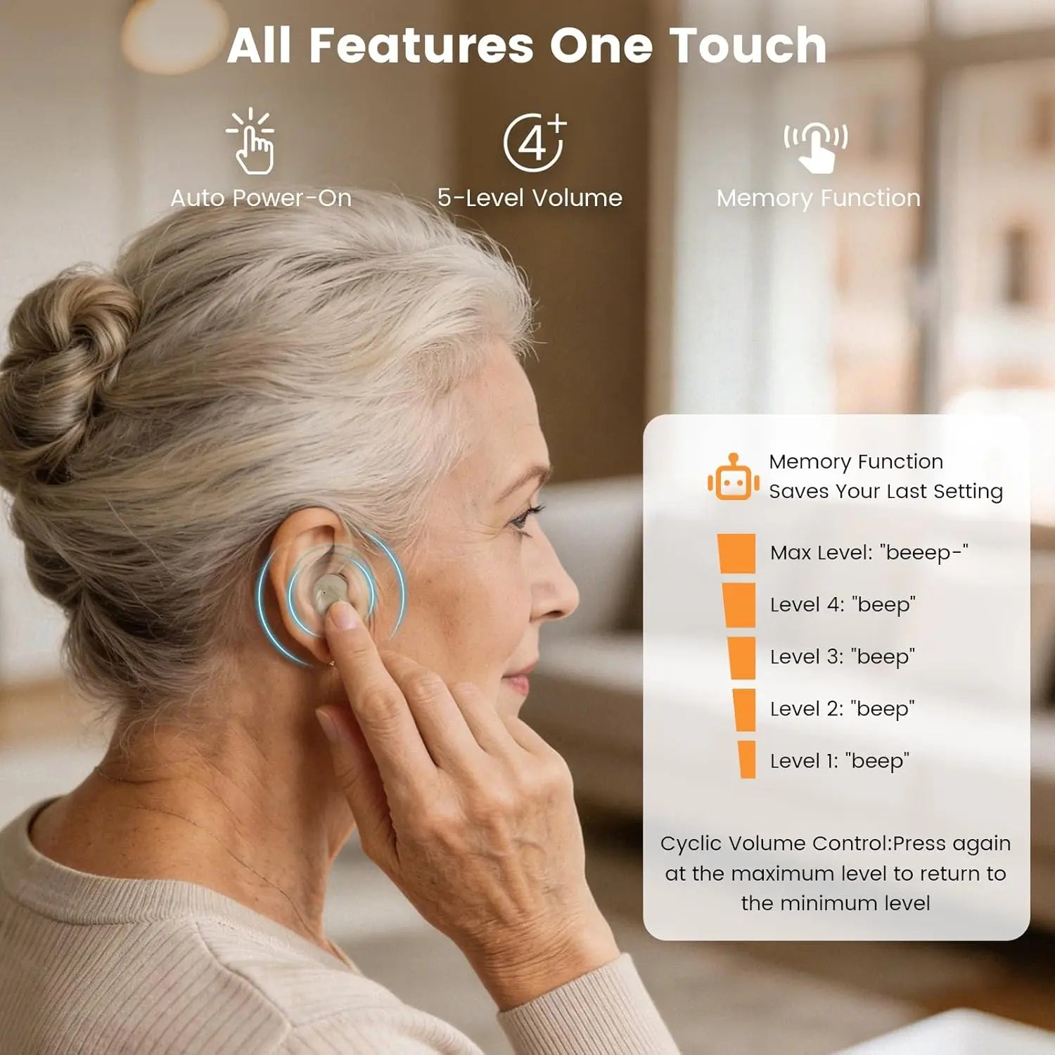 OTC Rechargeable Hearing Aid, Long Battery Life, Intelligent Noise Reduction, Excellent Comfort, Almost Invisible Hearing Aid