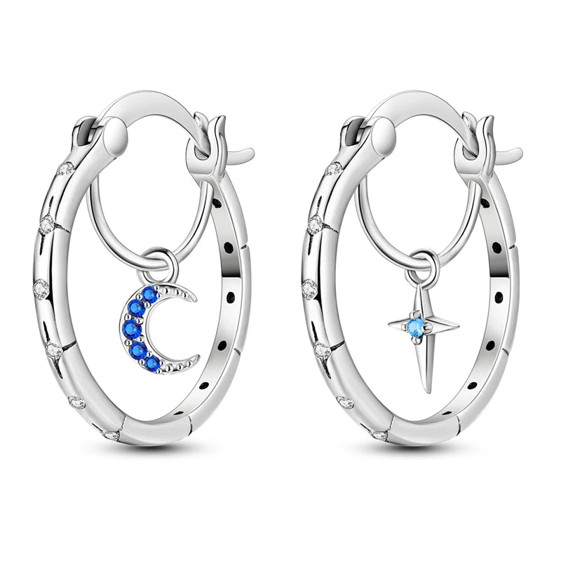 New 925 Sterling Silver Star And Moon  Women Earrings Brilliant Wedding Engagement Star Earrings Jewelry Gift