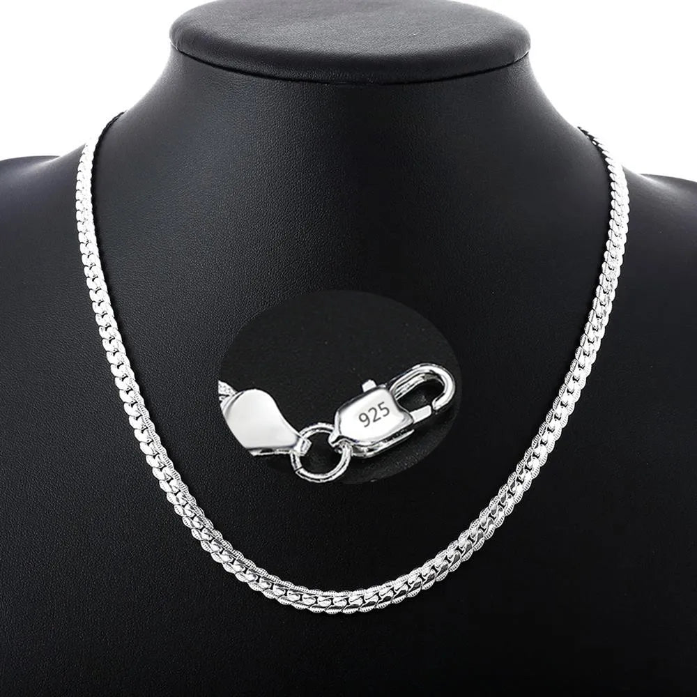 Fine Brands 5MM Flat Chain 925 Sterling Silver Bracelets Necklaces Jewelry Sets for Men Women Fashion Wedding Gifts
