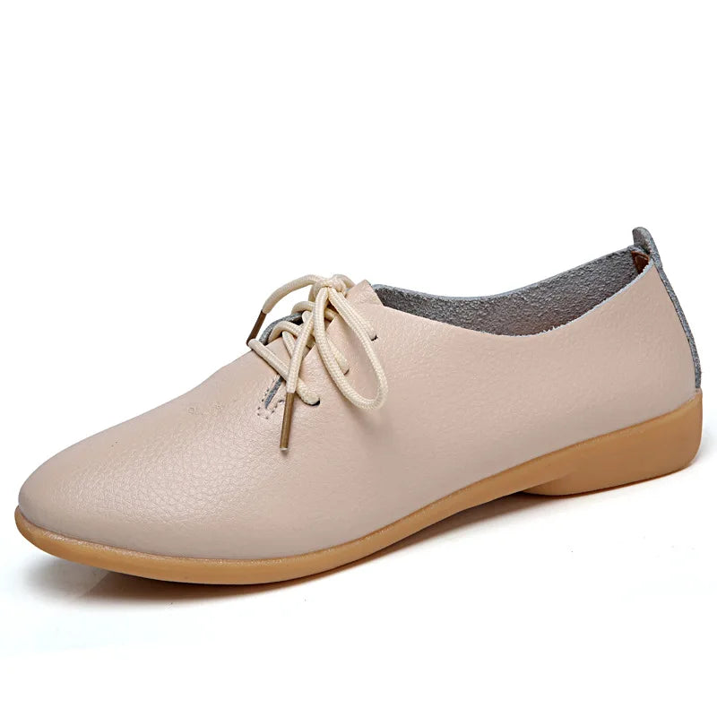 EOFK Spring Autumn Women Oxford Shoes Medical Casual Leather Ballet Flats Lace Up Soft Comfortable Ladies Derbys