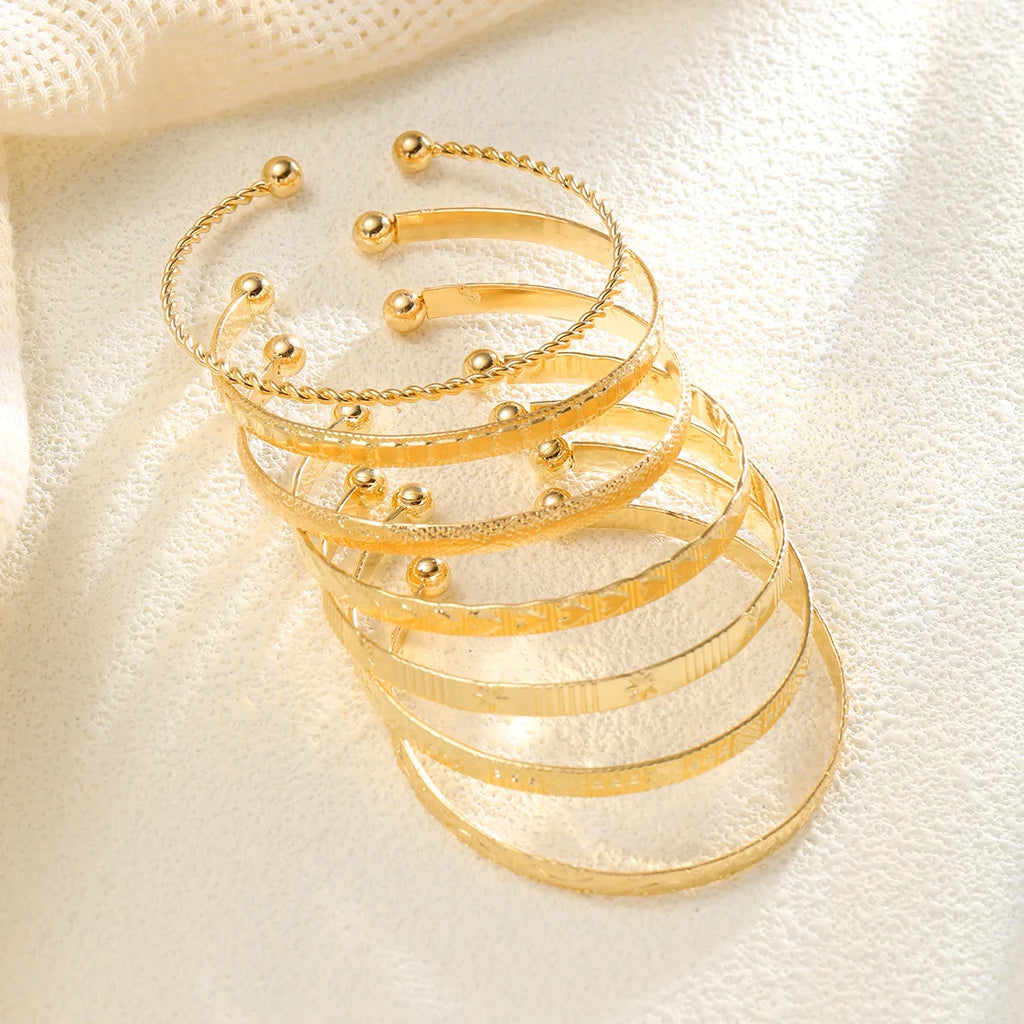 7Pcs Fashion Pattern Metal Cuff Bracelet Set For Women Elegant Gold Silver Color Open Bangle Female Trendy Party Jewelry