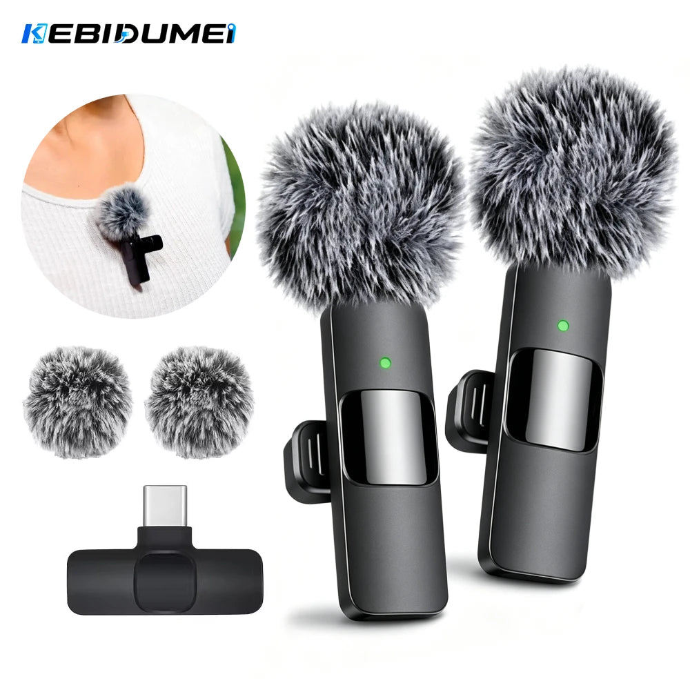KEBIDUMEI 2.4G Wireless Lavalier Microphone Portable Audio Video Recording for iPhone Android Live Broadcast Gaming Phone