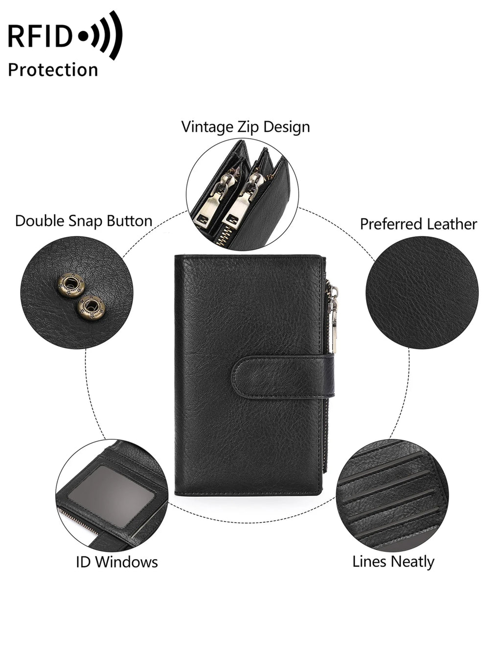 Fashion Women Wallet Vintage Folding Strap Double Zipper Pocket Short Card Holder High Quality LuxuryPortable Clutch Card Holder