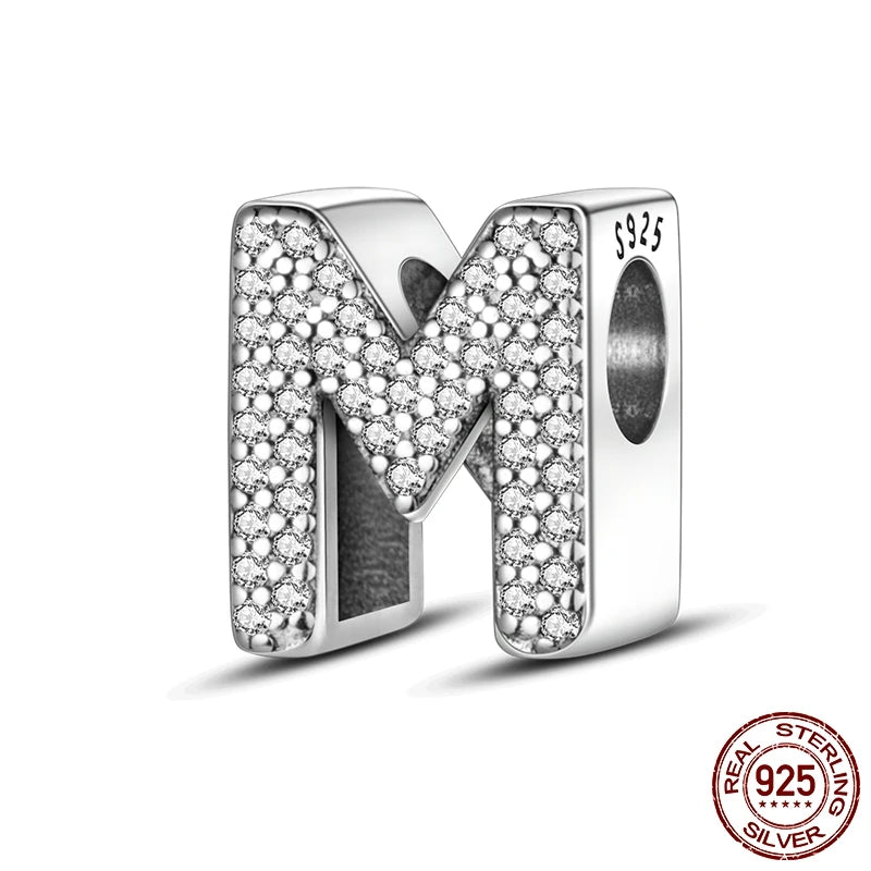 26 A-Z Alphabet Beads 925 Sterling Silver LOVE Letter Charm Fit Original Bangle Charms Bracelet CZ Zircon Bead Jewelry
