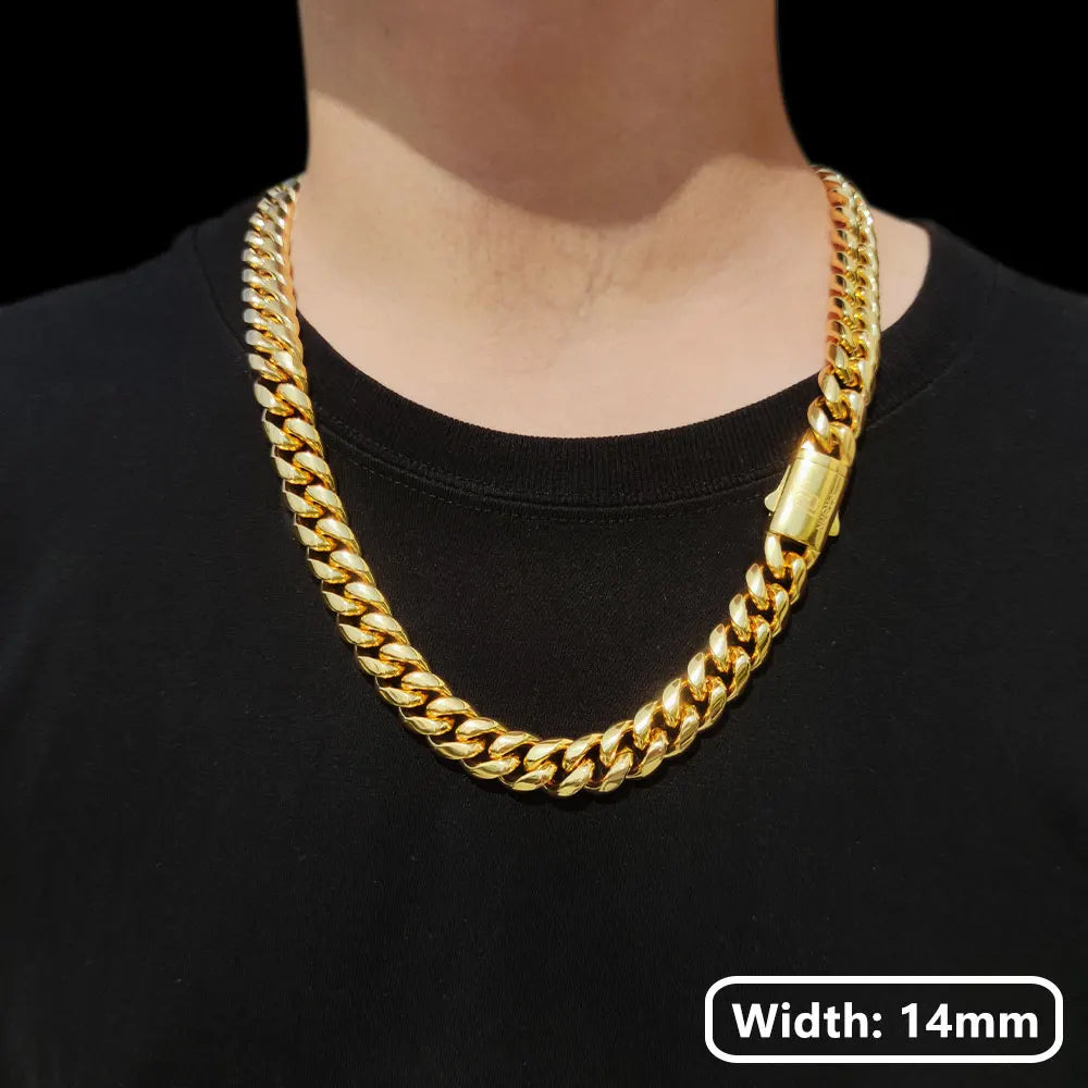 Hip Hop PVD Plated Stainless Steel Cuban Necklace with Snap Clasp Men Miami Cuban Link Chain Jewelry For Women's Free Laser Logo