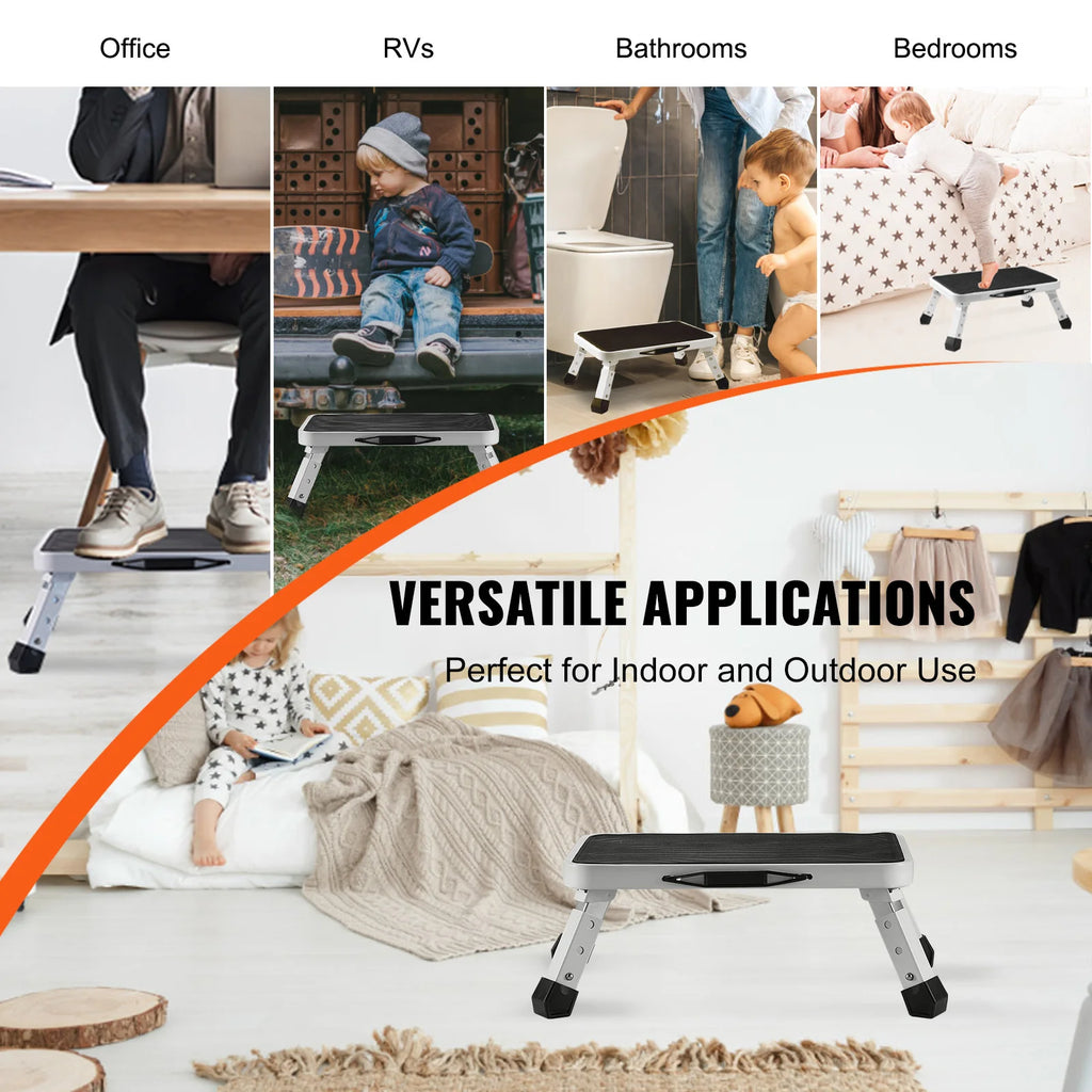 VEVOR Step Stool 1 Step 330lbs Capacity Adjustable Height Toddlers Adults Non Slip Sturdy For Office RVs Pets Bathrooms Bedrooms