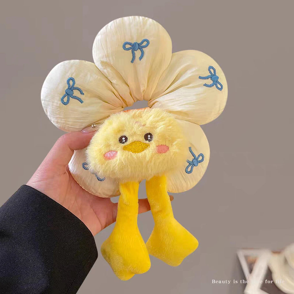 1pc cute cartoon animal  flower large intestine scrunchie, cotton three-dimensional puppy head rope little yellow duck hair rope