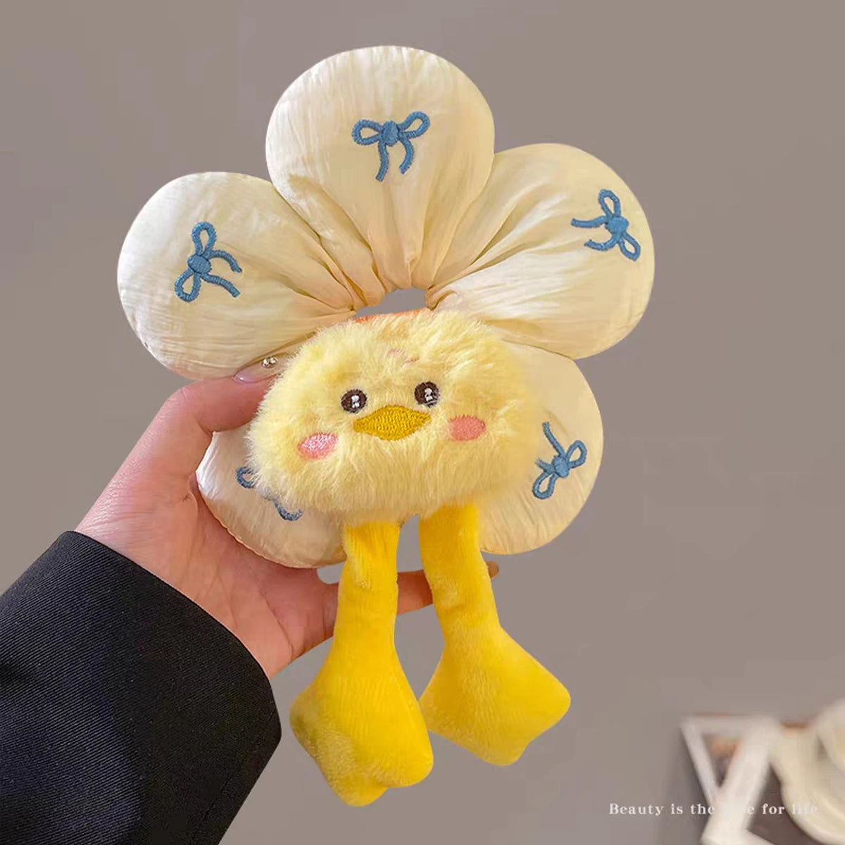 1pc cute cartoon animal  flower large intestine scrunchie, cotton three-dimensional puppy head rope little yellow duck hair rope