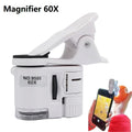 Clip Microscope 60X LED Jewelry Magnifying Glass Focusing Adjusted Pocket Microscope with Cell Phone Clip UV Light
