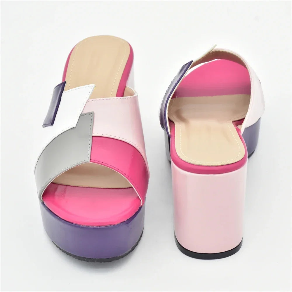Italian Lady Shoes Multicolor Design Wedges Shoes for Women Platform Shoes High Heels Thick Heel Slingbacks Lady Wedge Sandals