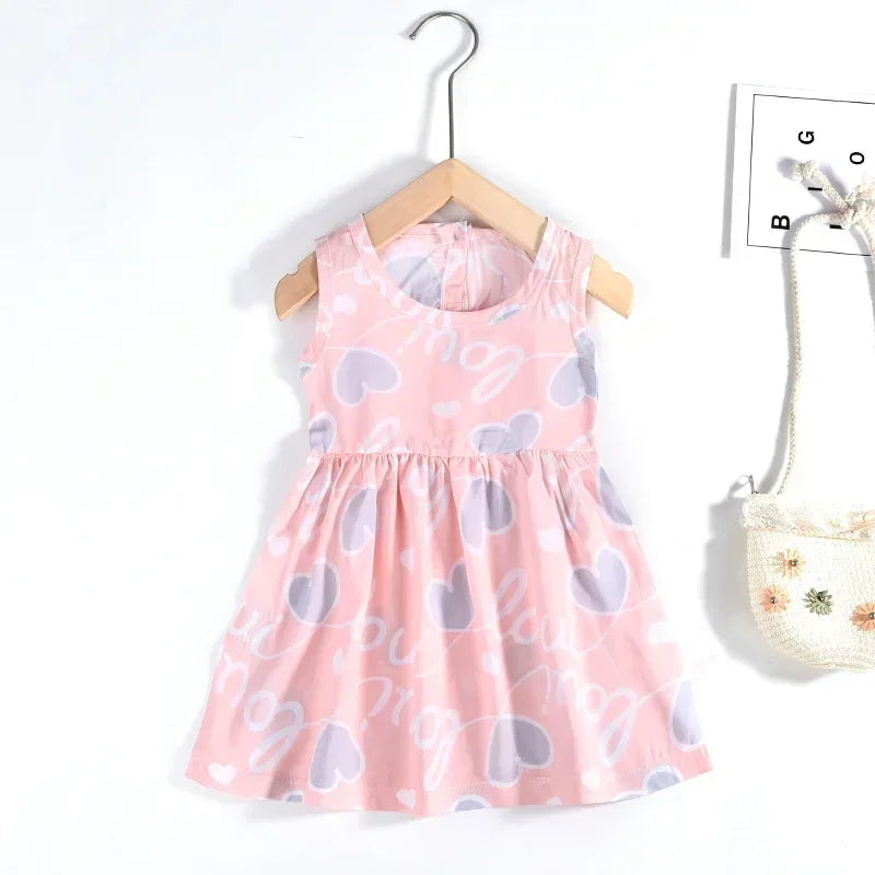 Baby Girls Dress Sleeveless Cute Print Cartoon Kids Princess Dresses Cotton Children Sundress Clothes Girl Summer Beach Clothing