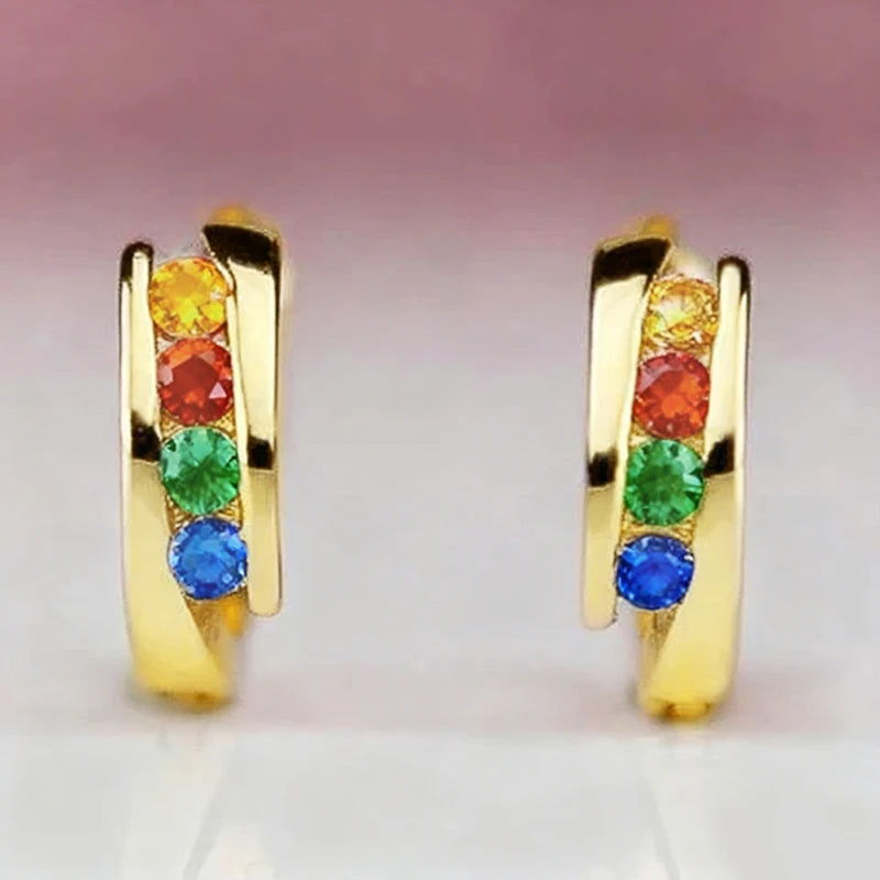 Huitan Gold Color Hoop Earrings for Women Daily Wear Statement Ear Circle Earrings Low-key Temperament Versatile Female Jewelry