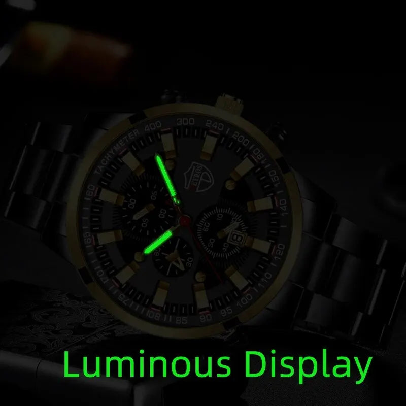 Luxury Men's Casual Fashion Business Golden Needle Digital Steel Band Quartz Watch Calendar Designed For Successful Men Classic