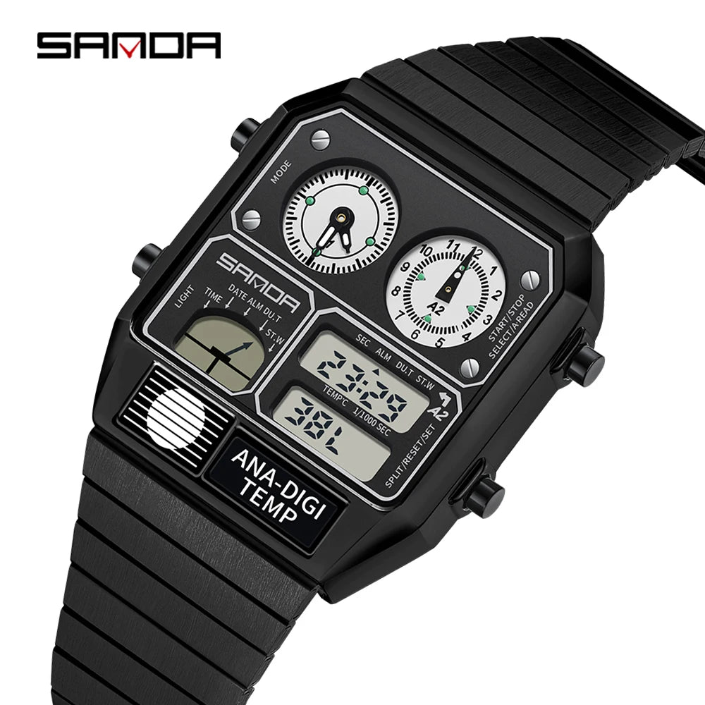 SANDA 3192 hot selling LED electronic square men's youth leisure thermometer stopwatch timing code multifunctional men's watch