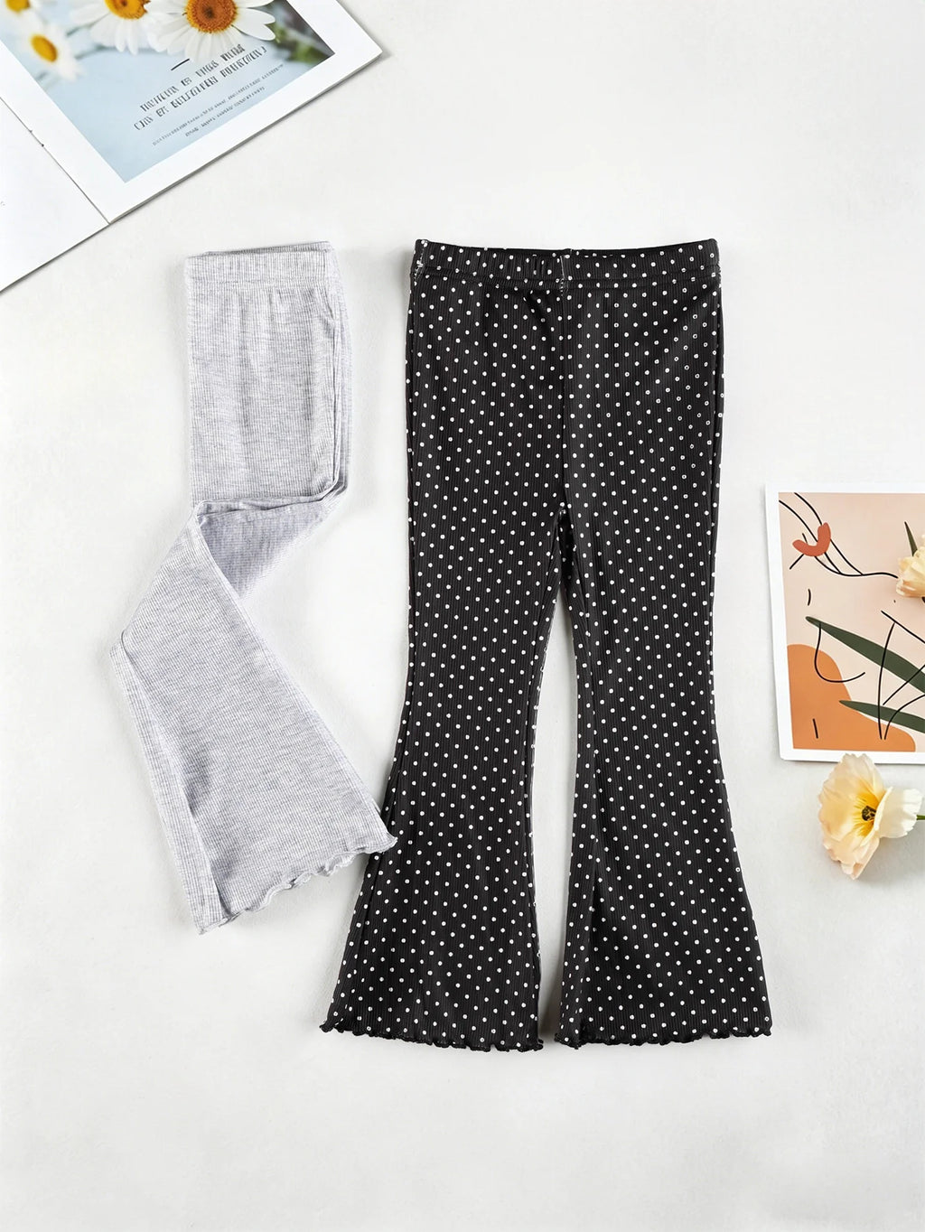 2Pcs Spring Autumn Girls Pant Korean Version Children Flared Pants Are Suitable for 2-11Year Kid Leggings Solid Fashion Boot Cut
