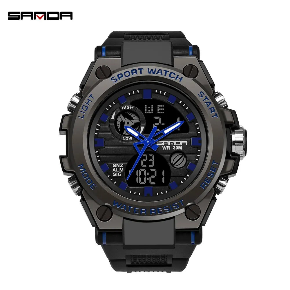 SANDA Top Luxury Watches Men Military Army Mens Watch Waterproof Sport Wristwatch Dual Display Watch Male Relogio Masculino