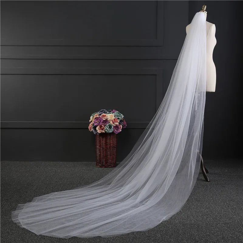 Elegant Bridal Veil with Comb 3 Meter 1 Layer/2 Layer White Ivory Simple Bride Cathedral Veils Wedding Accessories