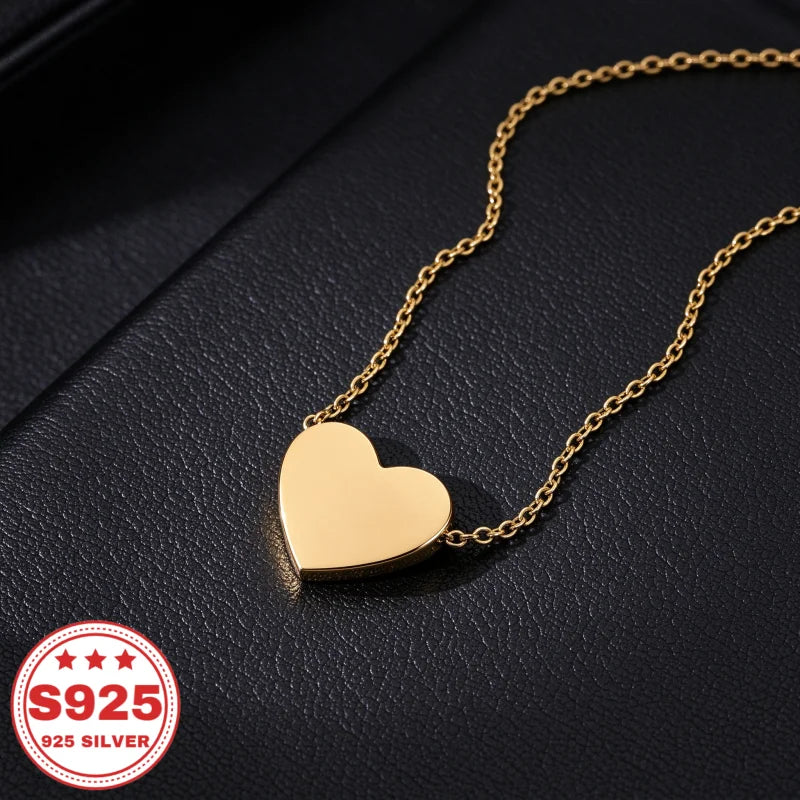 Solid Heart Pendant Necklace, 18K Plated S925 Sterling Silver, Dainty Rolo Chain, Women Minimalist Jewelry, Daily Wear, Anniversary Birthday Holiday Gift, Buy Three Get One Free