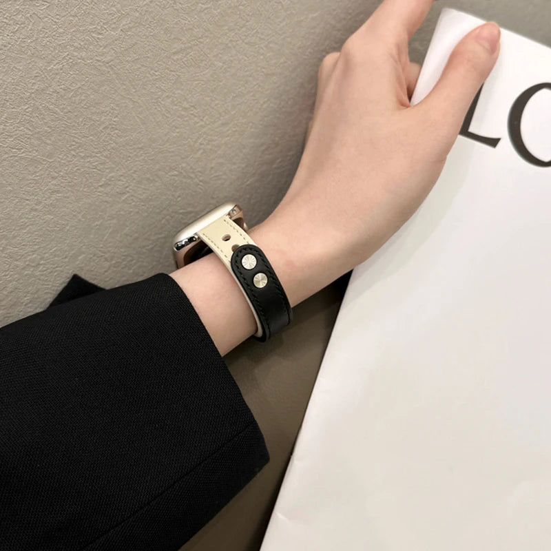 Thin Leather Strap for Apple Watch Band 10 9 8 46mm 42mm 41mm 44mm 45mm 38/40mm Women Watchband Bracelet Belt iWatch 7 SE 6 5 4