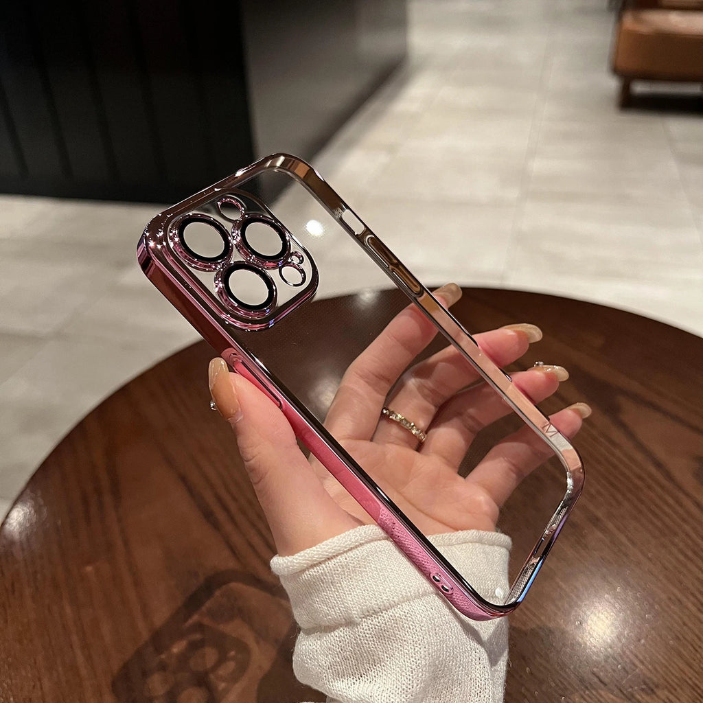 Luxury Plating Clear Silicone Phone Case For iPhone 16 17 15 14 13 12 11 Pro XR XS Max Mini Plus Lens Protection Case Back Cover