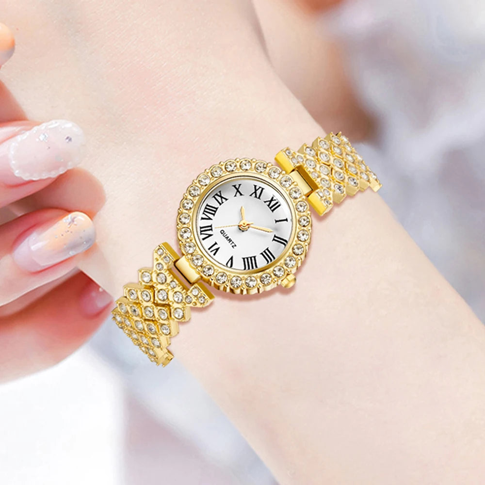 5Pcs/Set Unisex Jewelry Watches Women's Wristwatch Accessories Gold Fashion Trendy Elegant Classic Exquisite Light Luxury Rhinestone Luxury Bracelet Watch Set Y2K Suitable for Travel, Vacation, Parties, Daily Outfits, and Our