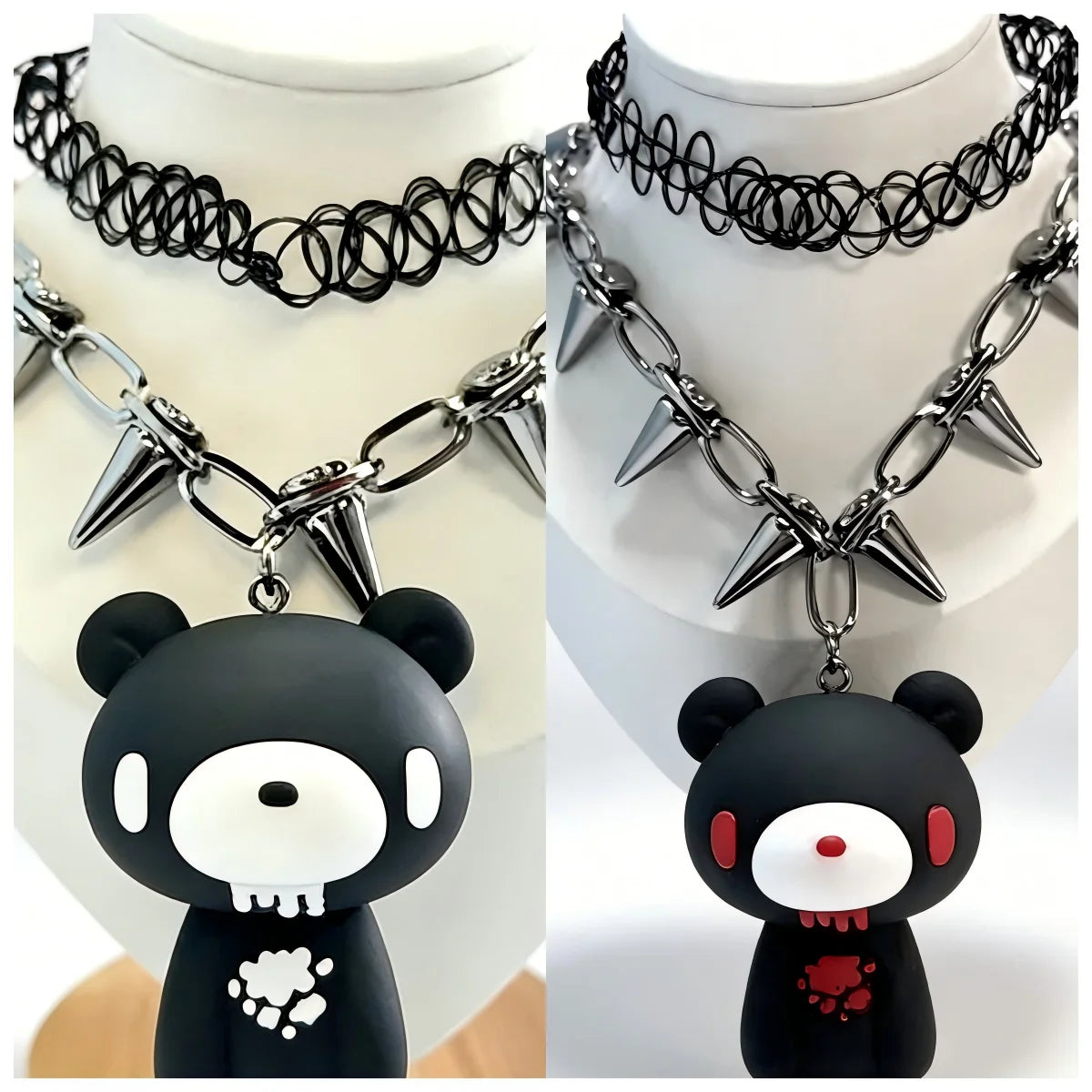 Gloomy Bear Spike Choker Necklace, Y2K Gothic Punk Rivet Chain with Cute Bear Pendant, Harajuku Alternative Jewelry for Women
