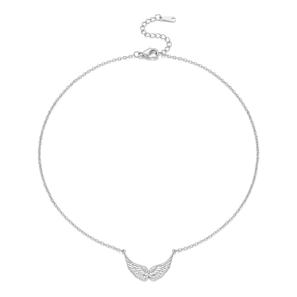 Silver Tone Stainless Steel Angel Wing Necklace for Women Gold Plated Dainty Pendant Chain Party Jewelry Gift for Her Waterproof