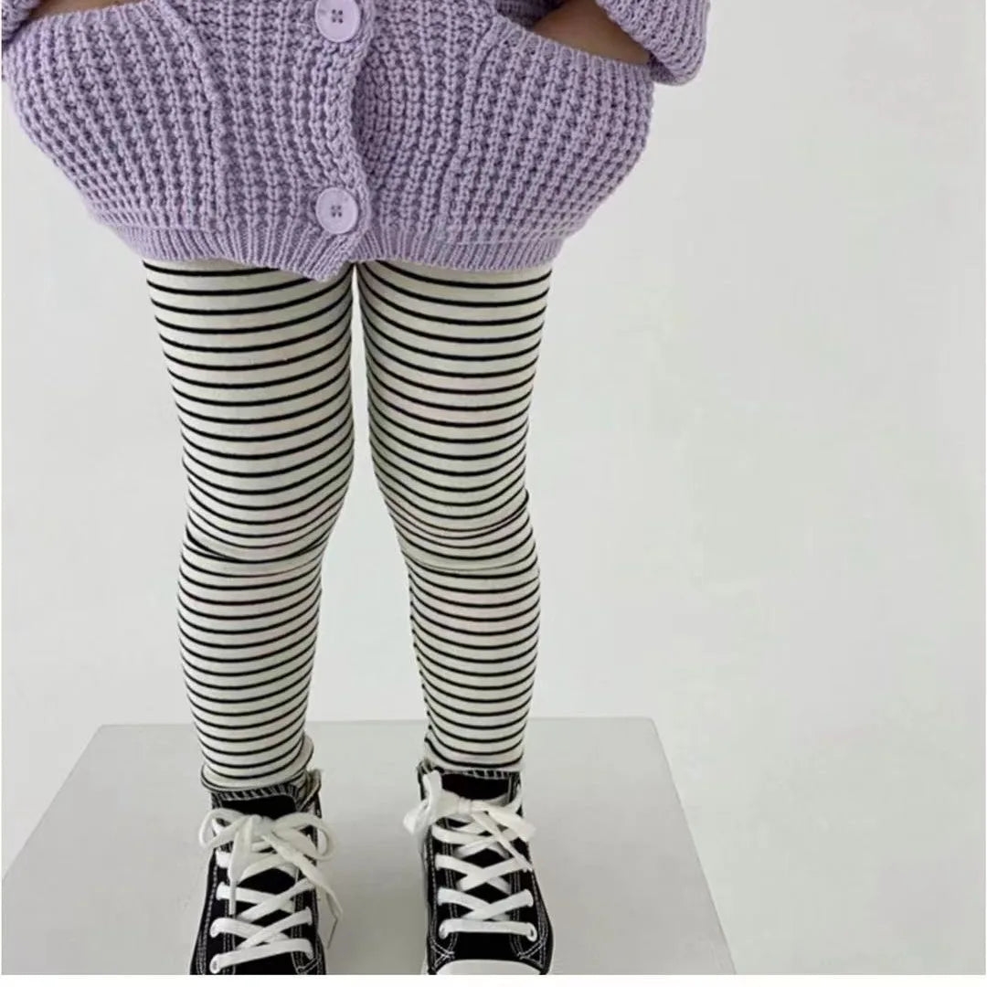 Spring Girls' Middle Pants 0-6 Year Old Striped Cotton Children's Pants Solid Color Casual Boys Baby High Elastic Pants