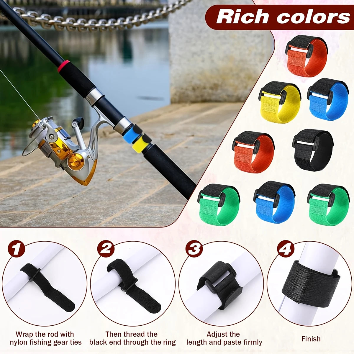 10/20pcs Fishing Rod Tie Holder Strap Suspender Fastener Hook Loop Ties Belt Fishing Rod Strapping Wrap Band Outdoor Fish Tool