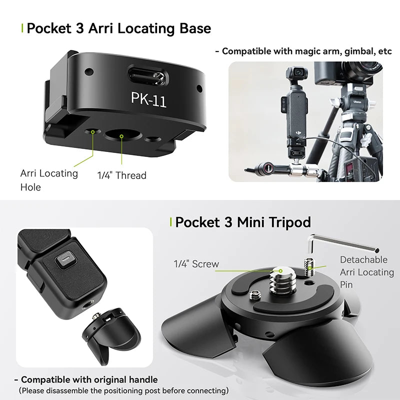 Ulanzi Pocket 3 Mini Tripod /Arri Locating Base for DJI Osmo Pocket 3