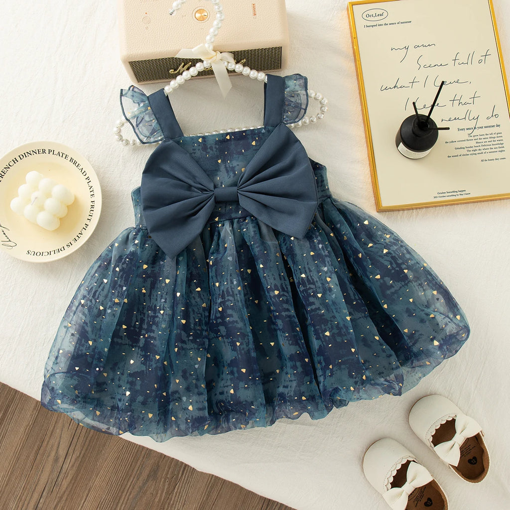 Girls' Dress Summer Bow Floral Puff Sleeve Baby Girl Dress Adorable Princess Baby Dress Baby Girl Clothes