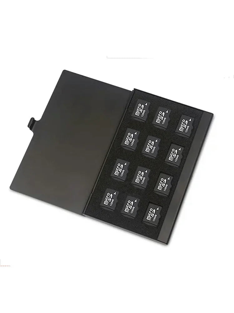 12 Slots Micro SD TF Card Holder Storage Case Ultra Slim Credit Card Size Lightweight Portable Black Memory Card Organizer