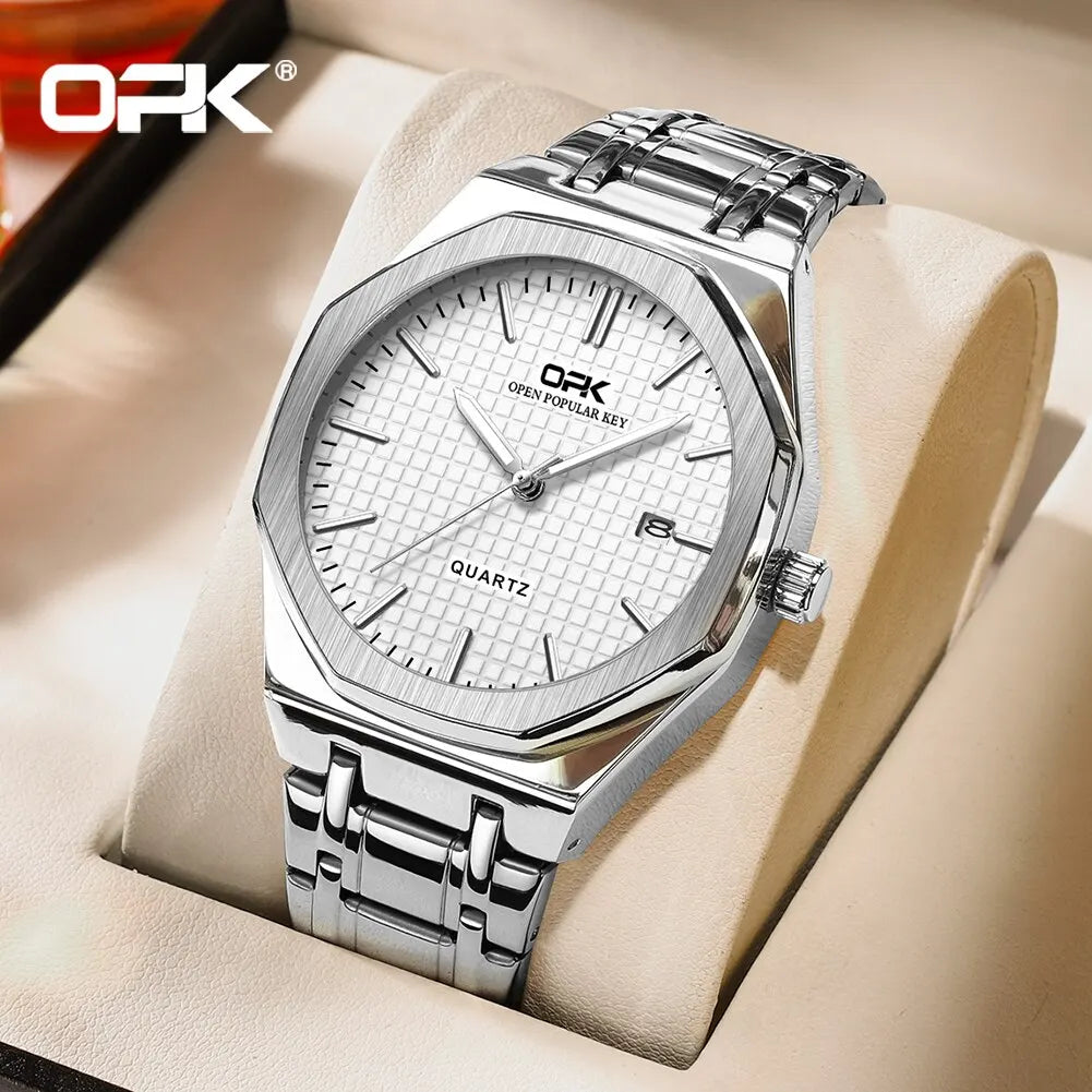 Opk Brand Men Watch Simple Fashion Waterproof Luminous Stainless Steel Strap