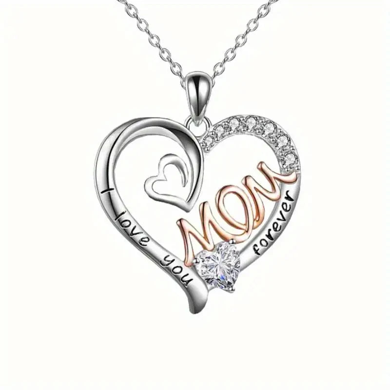 Huitan Mother's Day Necklace for Mom Luxury Trendy Craved Pendant Necklace Pink Flower Aesthetic Neck Accessories Love Jewelry