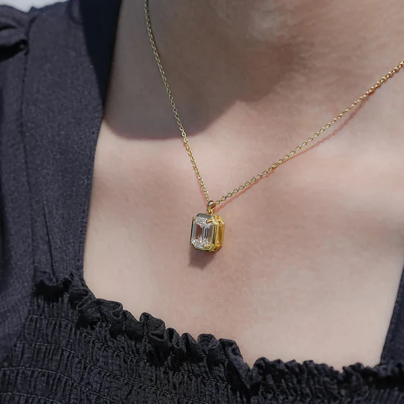 Lnkry 8x10mm Emerald Cut Moissanite Pendant Necklace Trendy Solitaire Lab Diamond Necklaces For Women 2026 Trend Jewellery Gift