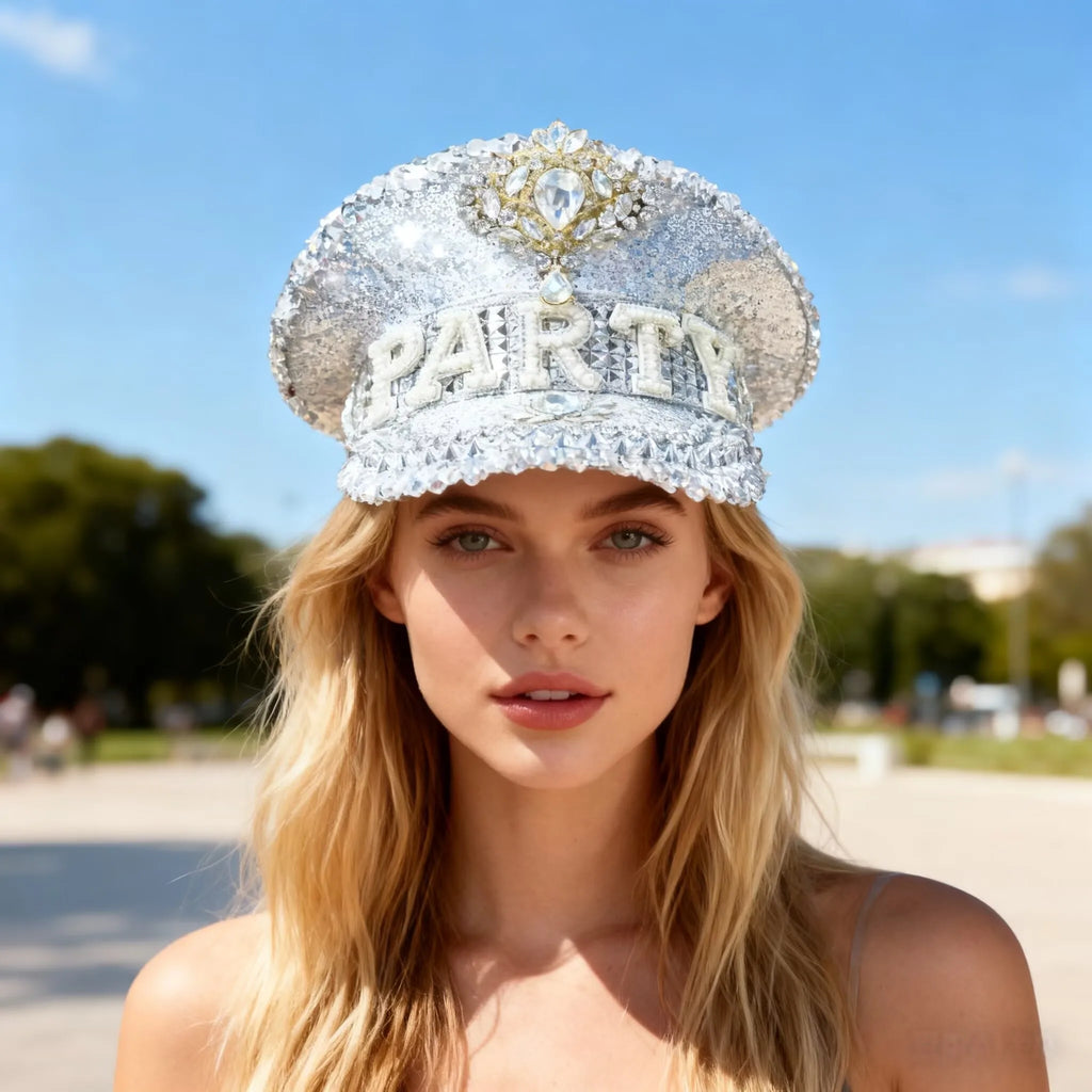 Luxury Festival Rhinestone Captain Hat Military Cap Sergeant Hat Hen Do Hat Mucis Festival Steampunk Caps Fashion Masquerade