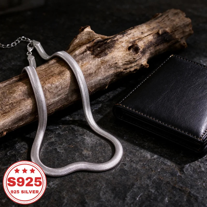Wide Flat Snake Chain Necklace, 925 Sterling Silver, Adjustable Extended Chain, Unisex Trendy Jewelry, Daily Wear, Anniversary Birthday Holiday Gift, Buy Three Get One Free