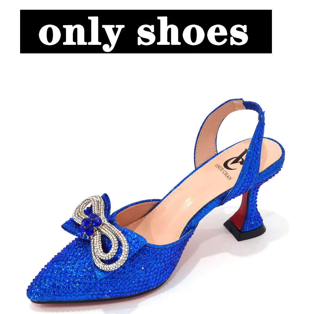 2022 Latest Italian Design African Women's High Heel Pointed Toe Sandals Party Wedding Party Fuchsia Color Shoes and Bags Set