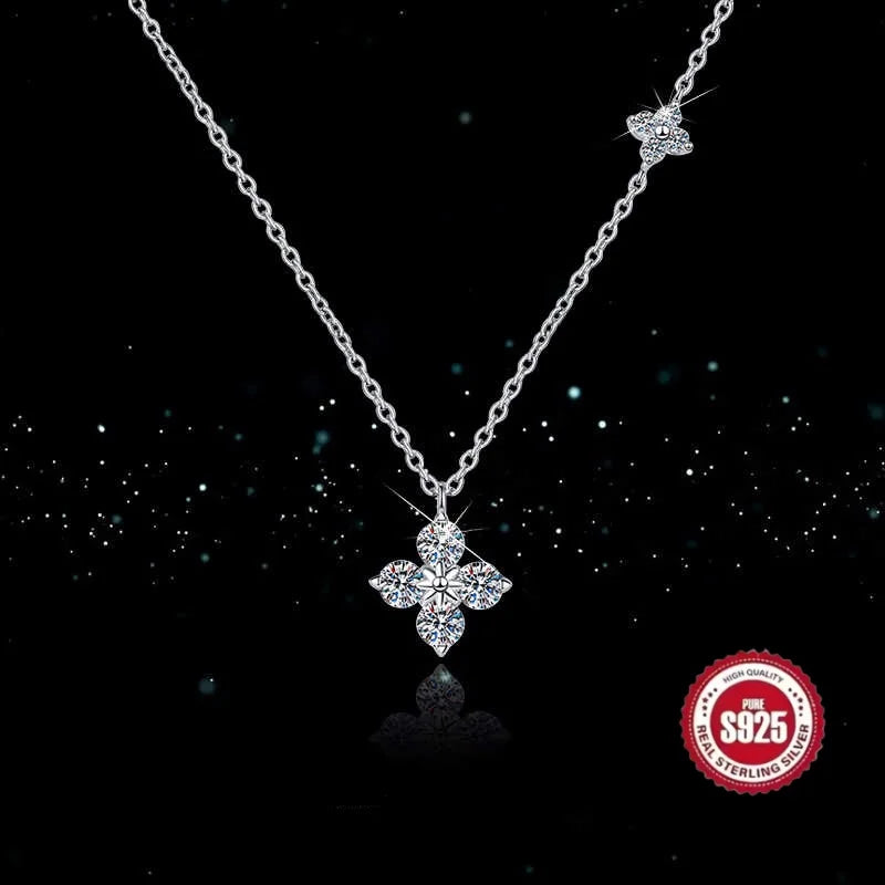 925 Sterling Silver Dainty Lucky CZ Leaf Necklace For Women Exquisite Flowers Elegant Pendant Necklace Mother's Day Jewelry Gift