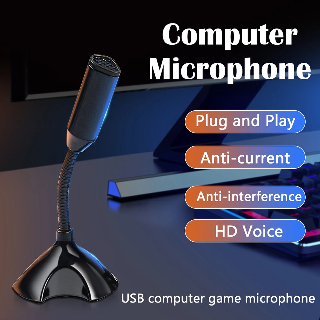 USB Laptop Microphone Voice Mic High Sensitivity Mini Studio Speech Mic Stand With Holder Gaming Conference for Desktop PC